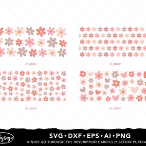 Boho Daisy Libbey Glass Wrap Svg Bundle, Beer can glass svg, Boho Flower Svg, Daisy Flower Svg, Retro Daisies Svg, 16oz glass can svg Design image 2