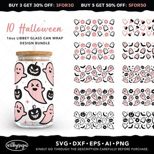 Halloween libbey glass wrap svg bundle, halloween can glass, ghost glass svg, beer can glass svg, 16oz libbey glass svg, digital download