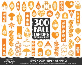 Fall Earrings SVG Bundle, Fall Leaf Earring SVG, Pumpkin Earring SVG, Autumn Earring Design