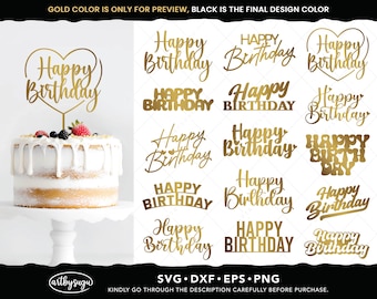 Happy Birthday Cake Topper Svg Bundle, Birthday Gifts Svg, Birthday Decorations, Digital Download, Svg Files for Cricut