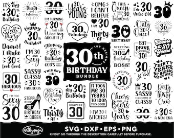 30th birthday svg bundle, happy birthday shirt png, birthday gift for her, Thirty Birthday eps, 30 and fabulous dxf, digital download