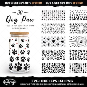 Hond poot Libbey kan SVG inpakken, bier kan glas SVG, Paw Print PNG, Libby glas wrap SVG, cadeau voor hondentrimmer, 16oz glazen blikje, digitale download