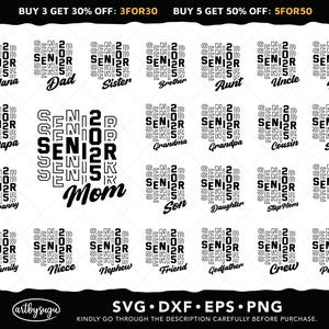2025 senior familie SVG bundel, afstuderen shirt SVG, familie grad shirts, senior moeder 2025, senior vader 2025, senior tante 2025 SVG ontwerp