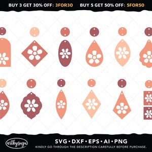 Daisy onderdelen oorbellen SVG bundel, bloem oorbellen SVG, bloemen oorbel SVG, kunstleer SVG, laser oorbel, gelaagde oorbel, digitale download