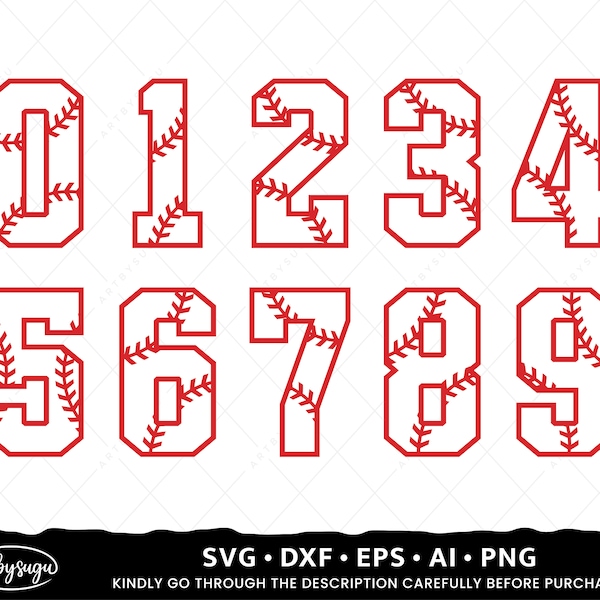 Varsity Number SVG, Baseball stitching Numbers SVG, Baseball Jersey Number SVG