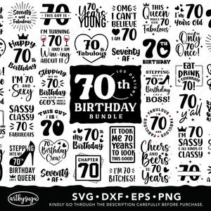 70e verjaardag svg-bundel, gelukkige verjaardag shirt png, verjaardagscadeau voor haar, zeventigste verjaardag eps, 70 en fantastische dxf, digitale download