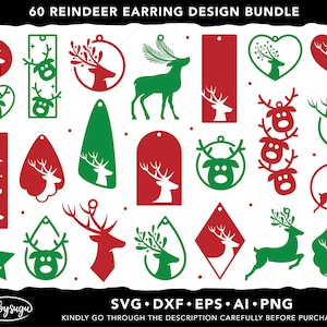 Christmas Reindeer Earrings SVG Bundle