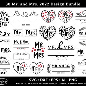 De heer en mevrouw 2022 Split Monogram Svg, Wedding Svg Bundel