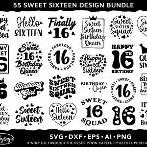 Sweet Sixteen SVG Bundle, Sweet 16 SVG, 16. Geburtstag SVG, Geburtstag Mädchen SVG, Geburtstag Shirt SVG, Geburtstag Königin SVG, Sweet 16 PNG Design