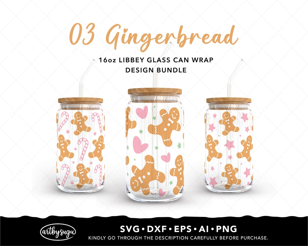 Christmas Gingerbread Libbey Glass Can Wrap Svg Bundle, Beer Can Glass ...