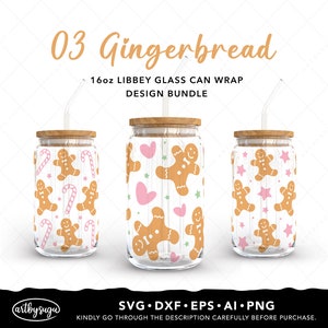 Weihnachten Lebkuchen Libbey Glas kann wickeln svg Bündel, Bier kann Glas svg, Weihnachtsplätzchen, Weihnachtstasse wickeln, 16oz Glas kann wickeln svg