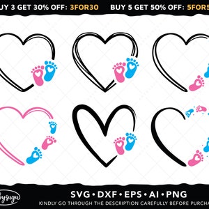 Baby FootPrints Heart Frame Svg, Rosa ou Azul Svg, Gender Keeper Svg, Baby Girl Svg, Baby Boy Svg, Camisa de revelação de gênero, Family Matching Svg