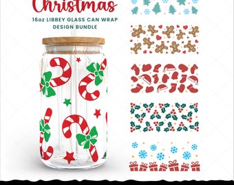 Christmas Can Wrap SVG Bundle – 16oz Libbey Glass Cup Wrap Tumbler Designs (Digital Download)