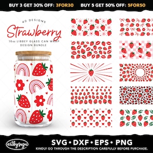 Fraise 16 oz en verre libbey peut emballer le paquet svg, coquette fraise en verre peut couper fichier, emballage de tasse de fleur, téléchargement numérique fraise boho
