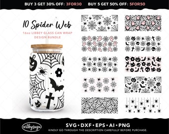 Halloween telaraña libbey vidrio puede envolver svg, 16oz libbey svg, halloween lata vidrio, cerveza lata vidrio svg, envoltura de vidrio libby, descarga digital