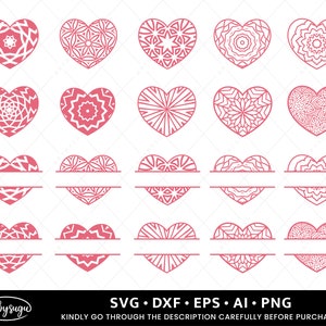 Heart Mandala Split Monogram SVG Bundle, Lace Heart SVG, Heart Split ...