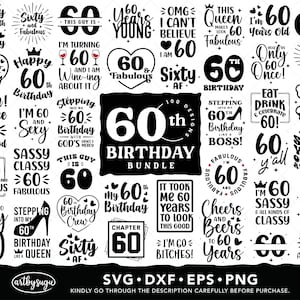 60er Jahre Geburtstag Bundle, alles Gute zum Geburtstag Shirt png, Geburtstagsgeschenk für Sie, Sechzig Geburtstag eps, 60 und fabelhafte dxf, digitaler Download