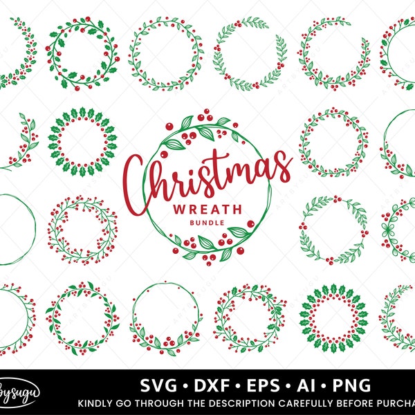 Couronne de Noël svg bundle, Holly wreath svg, Christmas Decor svg, Christmas svg,Holiday Wreath svg,Feuilles dessinées à la main pour Silhouette,Cricut