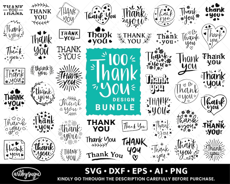 100 Thank you Svg Bundle, Thank you cards, Thank you stickers, Thank you gifts, Thank you Clipart, Thank you Cut Files for Cricut Silhouette image 1