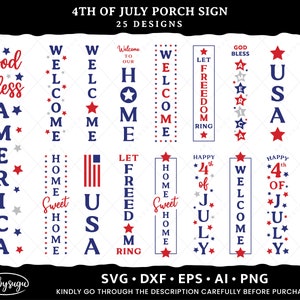 4th of July Porch Sign SVG Bundle, Freedom SVG, America Welcome Sign SVG, Vertical Sign Svg Design
