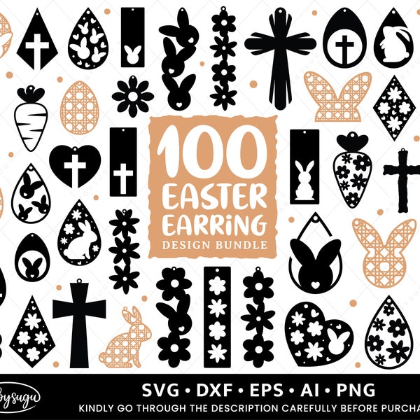 Pendientes de Pascua SVG Bundle, Plantilla de pendientes, Pendientes de conejito SVG, Easter SVG