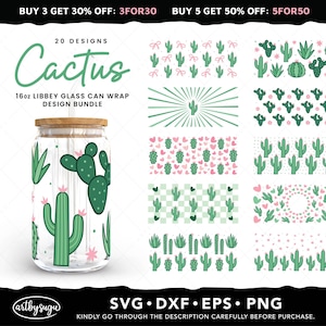 Cactus libbey glass can wrap svg-bundel, libby glass can png, 16oz glass can wrap, glasfolie sjabloon, bierblikje glas, digitale download