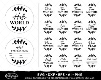 Pacchetto SVG Baby Milestone Rounds: Hello World, Stats (download digitale)