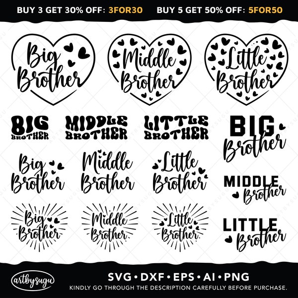 Brother Svg Bundle, Big Brother Svg, Middle Brother Svg, Little Brother Svg, Brother Shirt Svg, Gift for Brother Svg, Matching Family Svg