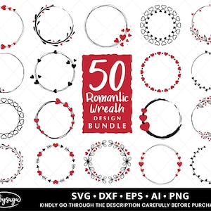 Valentine Wreath svg, Laurel Wreath SVG, Heart Wreath Clipart, Circle Wreath svg, Wedding Wreath svg, Wreath Monogram svg, Floral Wreath svg