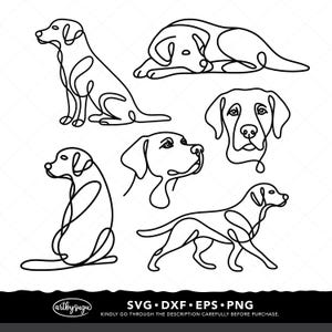 Enkele lijn Labrador SVG-bundel, doorlopende lijn hond tekening PNG, minimalistische kunst gesneden bestand