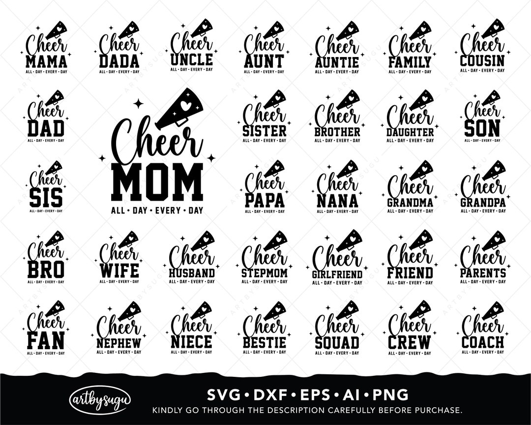 35 Cheer Family Svg Bundle, All Day Every Day Svg, Cheer Mom Svg, Cheer