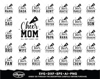 Cheer Family SVG Bundle: Mom, Dad, Coach Designs (Digital Download)