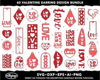 Love Word Earrings SVG, Valentine Earrings SVG Bundle, Heart Earring SVG