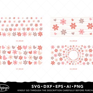Boho Daisy Libbey Glass Wrap Svg Bundle, Beer can glass svg, Boho Flower Svg, Daisy Flower Svg, Retro Daisies Svg, 16oz glass can svg Design image 4
