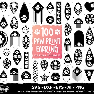 PawPrint Oorbellen SVG Bundel, Oorbellen Sjabloon SVG Bundel