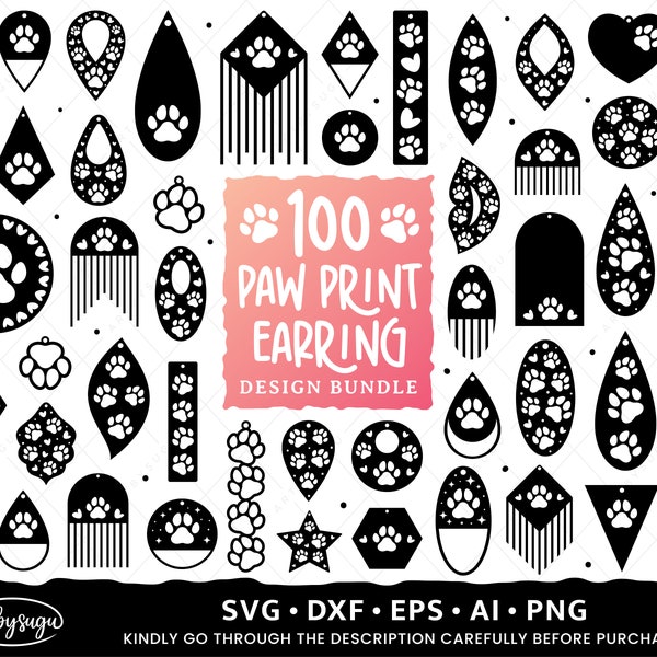 PawPrint Earrings SVG Bundle, Earrings Template SVG Bundle