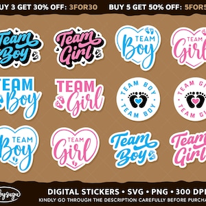 Team Boy Stickers Png, Team Girl Stickers Png, Baby Shower Stickers Png, Digital Stickers, Imprimibles Stickers, Baby Foot Stickers Png Design