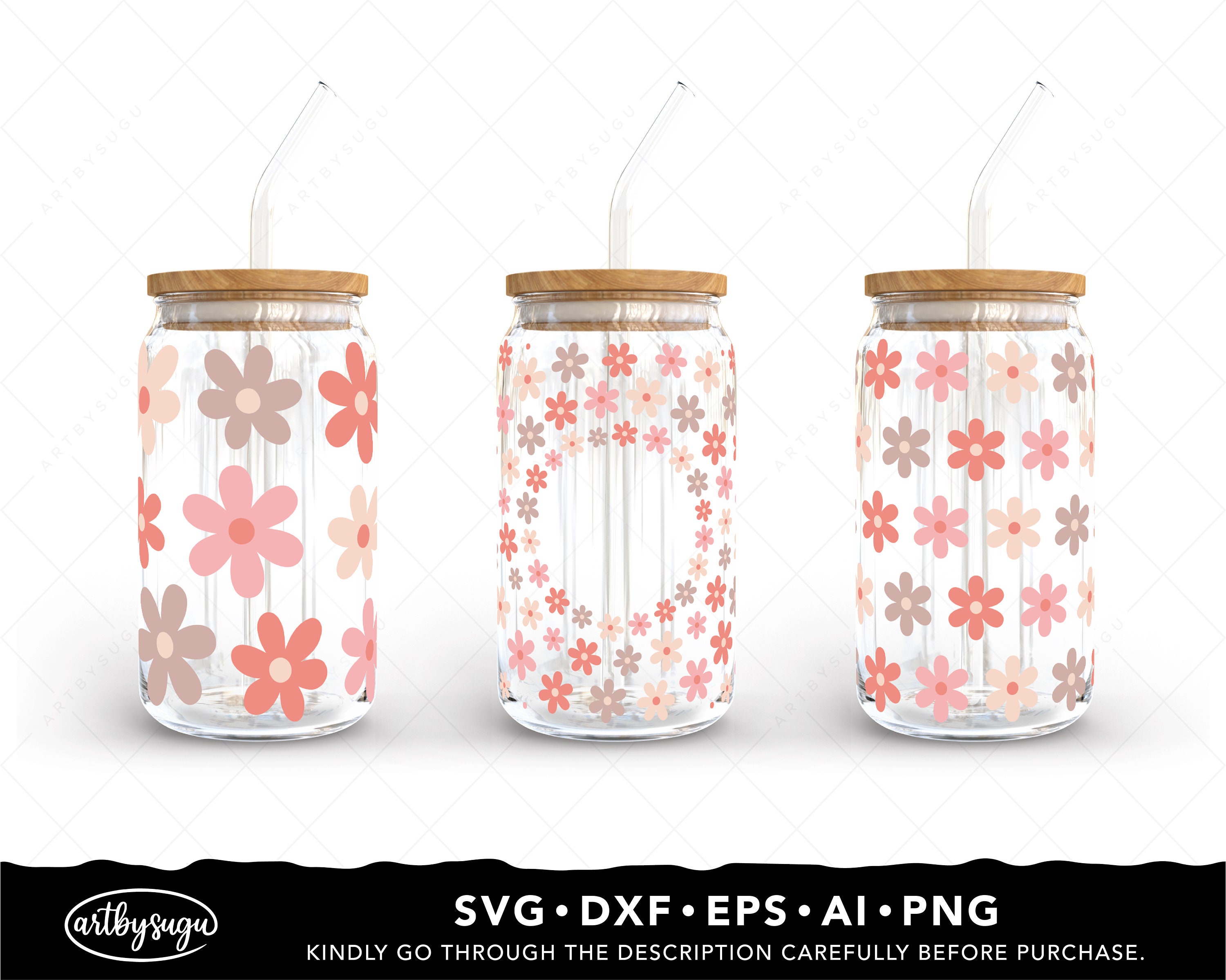Boho Daisy Libbey Glass Wrap Svg Bundle, Beer Can Glass Svg, Boho ...