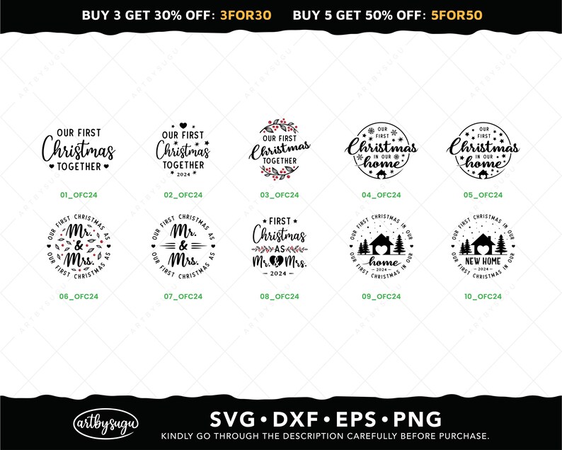 Our First Christmas 2024 SVG Bundle, Newlywed Christmas Ornament Design