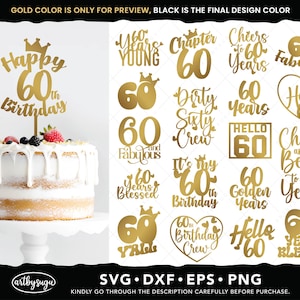 Bundle svg de gâteau d'anniversaire 60 ans, bravo à 60 ans png, 60 ans et fabuleux dxf, bonjour 60 svg, eps béni de 60 ans, téléchargement numérique