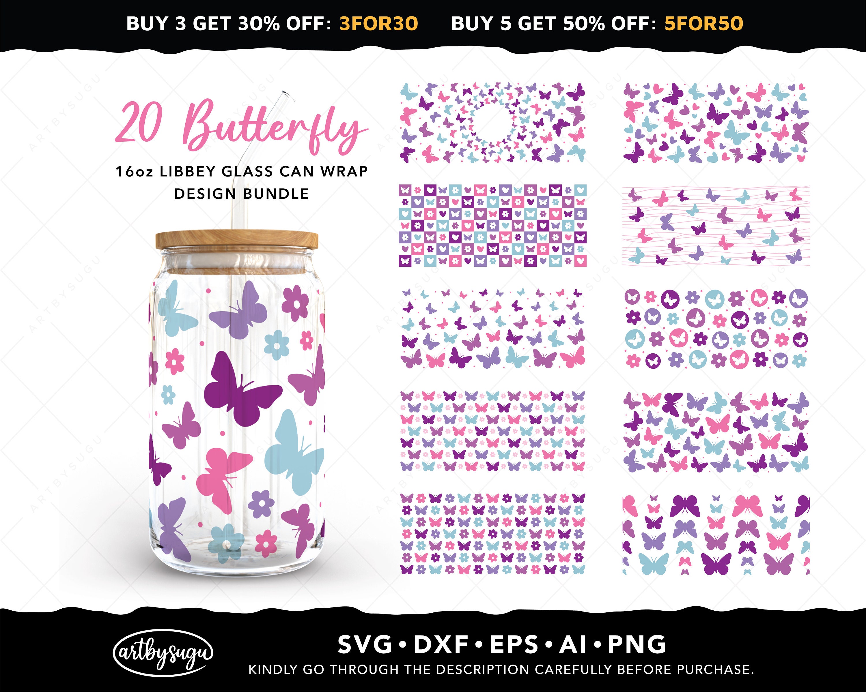 20 Butterfly Libbey Glass Wrap Svg Bundle, Butterfly Cup Wrap Svg, 16oz ...