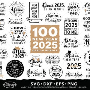 Pacote svg de ano novo 2025, feliz ano novo png, clipart de ano novo, camisa de ano novo svg, ano novo 2025, camisa infantil SVG, designs de decoração de ano novo