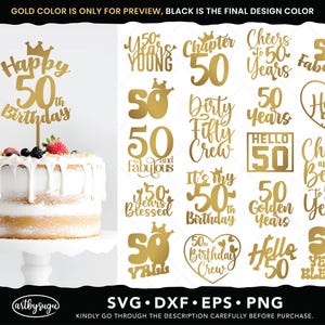 50e verjaardag taart topper svg-bundel, proost tot 50 jaar png, 50 en fantastische dxf, hallo 50 svg, 50 jaar gezegend eps, digitale download