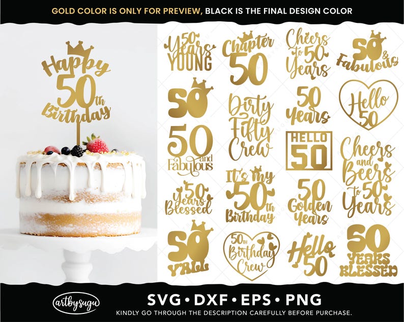 50-årsdagstårtdekoration svg-paket, skål för 50 år png, 50 och fantastiska dxf, hej 50 svg, 50 år välsignade eps, digital nedladdning bild 1
