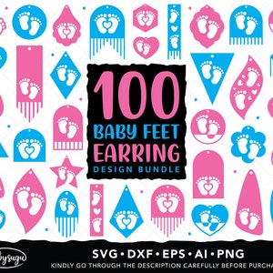 Pendientes de pies de bebé Svg, Pendientes de ducha de bebé, Pendiente de forja resplandeciente, Revelación de género Svg, Huella de bebé Svg, Pendientes de pie de bebé, Faux Leather Svg