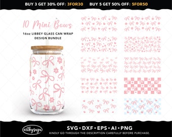 Bows libbey Can Cup Wrap svg, Bow Cup Wrap Svg, Coquette glass can svg, 16 oz glass can wrap png, libby glass wrap svg, digital download