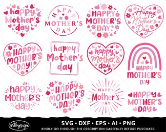 Mother&#39;s Day SVG Bundle: Floral Heart Designs (Digital Download)