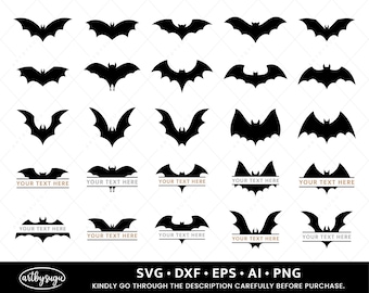 Bat SVG Bundle, Bat Monogram svg, Halloween SVG, Bat Template, Bat svg Cut File, Bat Vector File, Halloween Bat SVG, dxf, png, svg, eps, ai