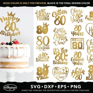 Bundle svg pour gâteau des 80 ans, bravo à 80 ans png, 80 et fabuleux dxf, bonjour 80 svg, 80 ans béni eps, téléchargement numérique