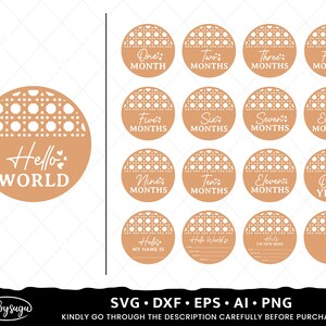 Rattan Baby Meilenstein Runden SVG, Hello World SVG, Baby SVG Bundle